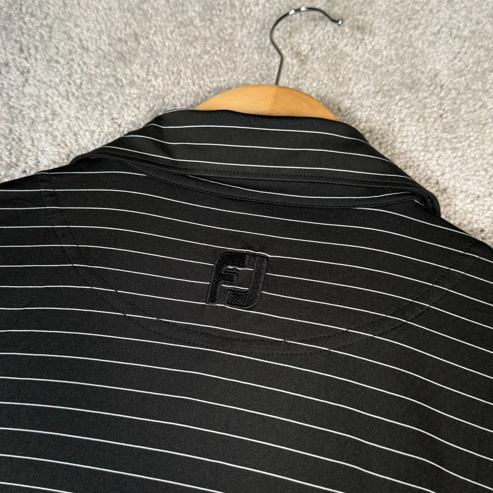 FootJoy Golf Polo Men's Large Striped Performance Shirts‎ Black & Blue Logos